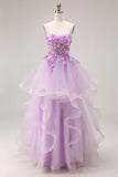 Organza lilas Sweetheart A-Line A-Cross Dos Lacet Longue Robe de Bal avec des appliques