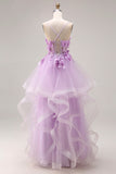 Organza lilas Sweetheart A-Line A-Cross Dos Lacet Longue Robe de Bal avec des appliques