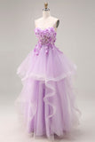 Organza lilas Sweetheart A-Line A-Cross Dos Lacet Longue Robe de Bal avec des appliques