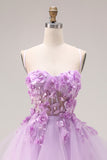 Organza lilas Sweetheart A-Line A-Cross Dos Lacet Longue Robe de Bal avec des appliques