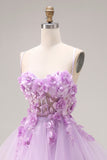 Organza lilas Sweetheart A-Line A-Cross Dos Lacet Longue Robe de Bal avec des appliques