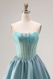 Corset perlé turquoise Strapless Une longue robe de bal en satin
