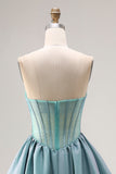 Corset perlé turquoise Strapless Une longue robe de bal en satin