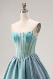 Corset perlé turquoise Strapless Une longue robe de bal en satin