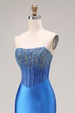 Corset de bal longue-brette bleu bleu bleu bustier perlé