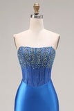 Corset de bal longue-brette bleu bleu bleu bustier perlé