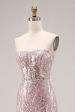 Robe de bal longue de bal étui rose clair rose pâlit et scintillante avec sequins