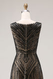 Robe de soirée longue noire scintillante col V perlée et pailletée