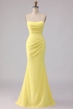 Robe longue de demoiselle d’honneur jaune sans bustier