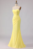 Robe longue de demoiselle d’honneur jaune sans bustier