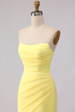 Robe longue de demoiselle d’honneur jaune sans bustier