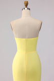 Robe longue de demoiselle d’honneur jaune sans bustier