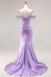 Petite robe de bal longue perlée perlée en satin en satin