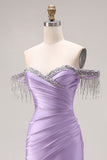 Petite robe de bal longue perlée perlée en satin en satin