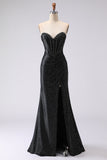 Corset de bal long perlé avec sirène noire et fente