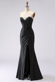 Corset de bal long perlé avec sirène noire et fente