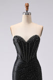 Corset de bal long perlé avec sirène noire et fente