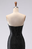 Corset de bal long perlé avec sirène noire et fente