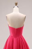 Corset A-Line Sweetheart Candy Pink Longue robe de bal froncée avec perles