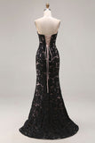 Petite robe de bal longue en dentelle sirène noire à dos à lacets avec fente