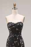Petite robe de bal longue en dentelle sirène noire à dos à lacets avec fente