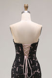 Petite robe de bal longue en dentelle sirène noire à dos à lacets avec fente