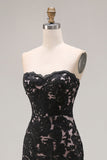 Petite robe de bal longue en dentelle sirène noire à dos à lacets avec fente