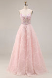 Robe de soirée longue sans bretelles pailletée ligne A avec fleurs 3D