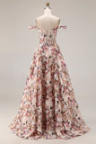 Corset fleuri A-Line dénudé, robe longue de bal Desert Rose