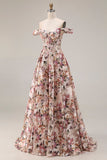 Corset fleuri A-Line dénudé, robe longue de bal Desert Rose