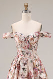 Corset fleuri A-Line dénudé, robe longue de bal Desert Rose