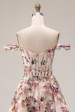Corset fleuri A-Line dénudé, robe longue de bal Desert Rose