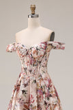 Corset fleuri A-Line dénudé, robe longue de bal Desert Rose