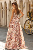 Corset rose à motifs floraux à ligne A longue robe de bal