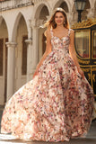 Corset rose à motifs floraux à ligne A longue robe de bal