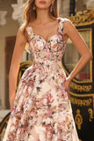 Corset rose à motifs floraux à ligne A longue robe de bal