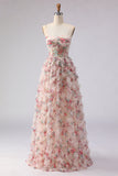 Corset de bal longue à motifs floraux rose clair avec volants