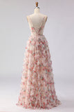 Corset de bal longue à motifs floraux rose clair avec volants