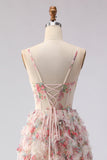 Corset de bal longue à motifs floraux rose clair avec volants