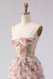 Corset de bal longue à motifs floraux rose clair avec volants