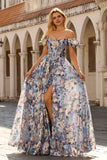 Corset de bal long corset fleural fleuri décollé à épaule en forme de long corset avec fente