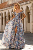 Corset de bal long corset fleural fleuri décollé à épaule en forme de long corset avec fente