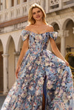 Corset de bal long corset fleural fleuri décollé à épaule en forme de long corset avec fente