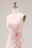 Robe de bal longue de promo scintillante rose perlée dorsée de perles, brodée et dorsée