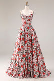 Robe de bal longue rose ligne A bretelles fines