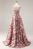 Robe de bal longue rose ligne A bretelles fines