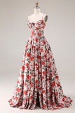 Robe de bal longue rose ligne A bretelles fines
