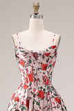 Robe de bal longue rose ligne A bretelles fines