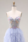 Robe de bal longue de bal en tulle appliquée à plume légère avec brides fines et volants