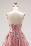 Robe de bal longue, bretelles brodées en A, Dusty Rose, avec une fente